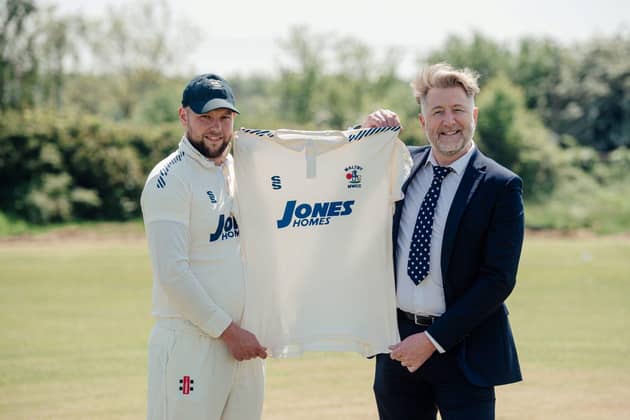 From left: Captain, Jordan Beighton from Maltby Miners CC with David Gibson, from Jones Homes