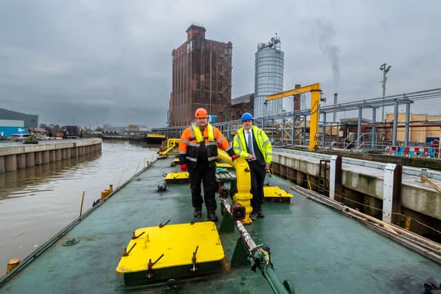 Date: 30th November 2022.
Picture James Hardisty.
STOCK.....
One of the last Mainmast barges to travel down the river Hull after the announcement of the closure of Cargill’s Hull rapeseed crushing plant in Hull, due to current market conditions. Pictured (left to right) Edward Sanders, one of the barge crew members and the son of Andy Sanders, the owner of the barge company Mainmast onboard Swinderby a 44.52m long barge with the capacity to carry over 500 tons of oil.