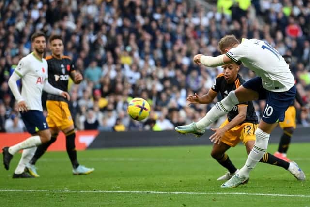 FIRING: Tottenham Hotspur's Harry Kane volleyed his 14th goal of the season against Leeds United on Saturday
