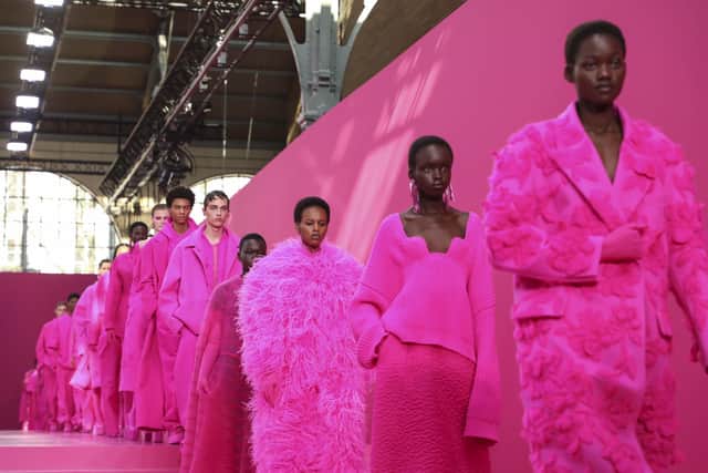 Pink rules at the Valentino Ready To Wear Fall/Winter 2022-2023 Paris Fashion Week show (Photo by Vianney Le Caer/Invision/AP).