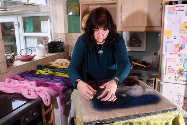 Janine Jacques creating one of her felt pieces .Picture taken by Yorkshire Post Photographer Simon Hulme