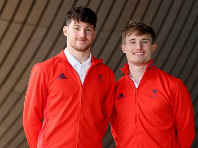 Anthony Harding (L) and Jack Laugher (R) of Team GB pose for photographs during the Team GB diving squad announcement at Queen Elizabeth Olympic Park on May 06, 2024 (Picture: Tom Dulat/Getty Images)