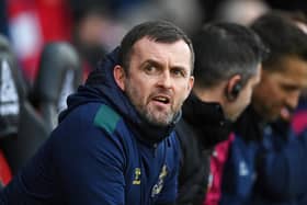 SOUTHAMPTON, ENGLAND - FEBRUARY 11: Nathan Jones, Manager of Southampton, reacts prior to the Premier League match between Southampton FC and Wolverhampton Wanderers at Friends Provident St. Mary's Stadium on February 11, 2023 in Southampton, England. (Photo by Dan Mullan/Getty Images)