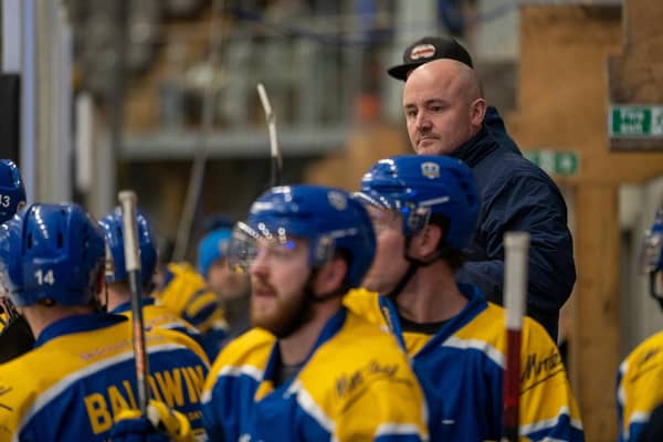 GUIDING HAND: Ryan Aldridge has delivered the NIHL National league title in his first full season in charge, backed by supportive owner Steve Nell. Picture courtesy of Oliver Portamento