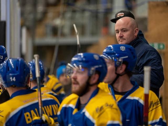 GUIDING HAND: Ryan Aldridge has delivered the NIHL National league title in his first full season in charge, backed by supportive owner Steve Nell. Picture courtesy of Oliver Portamento