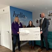 Hilary Rabbett and Jenny Baxter from I’m George’s Mate receive a £1,000 donation from Taylor Wimpey North Yorkshire’s Community Chest competition, presented by Chris Lawson, Sales Manager at Taylor Wimpey.