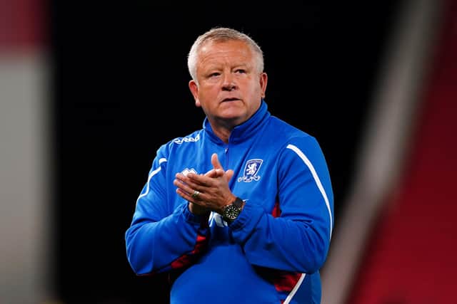 Middlesbrough manager Chris Wilder applauds the fans after the final whistle of the Sky Bet Championship match at the bet365 Stadium, Stoke. Picture: Martin Rickett/PA Wire.