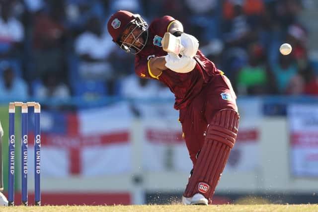 ON THE FRONT FOOT: West Indies captain Shai Hope leads his team to a four-wicket ODI victory over England with an unbeaten 109 in Antigua Picture: Ashley Allen/Getty Images