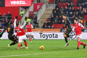 UP{S AND DOWNS: Hull City's Noah Ohio scores the second goal against Rotherham United at the AESSEAL New York Stadium on Tuesday Picture: Matt McNulty/Getty Images