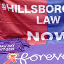 A Hillsborough Law banner on show. PIC: Aaron Chown/PA Wire