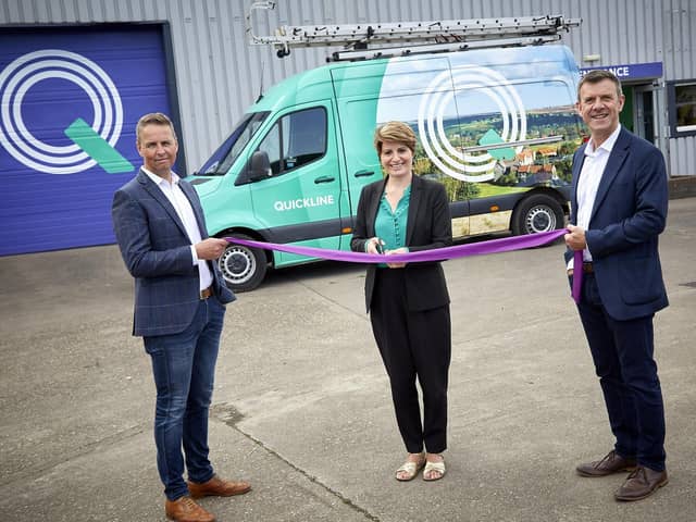 Hull West and Hessle MP Emma Hardy officially opening Quickline Communications’ new training and innovation centre, with CEO Sean Royce, right, and chief operating officer Lee Allison. Picture by R&R Studio.