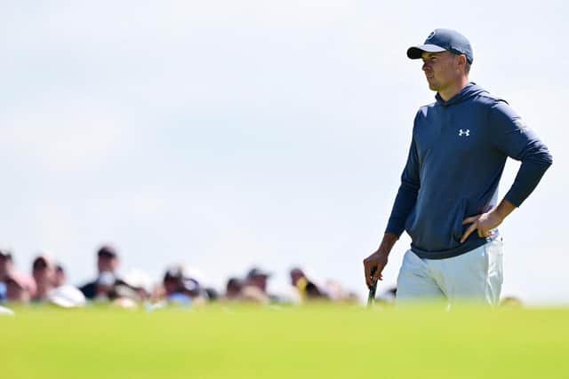 US golfer Jordan Spieth stands on the controversial 17th green on day one of the 151st British Open Golf Championship at Royal Liverpool (Picture: BEN STANSALL/AFP via Getty Images)