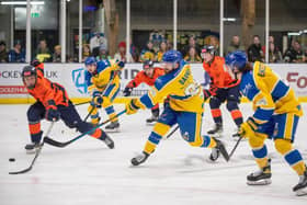SO CLOSE: Adam Barnes scores Leeds Knights third goal against Peterborough Phantoms in last night's second leg of the National Cup final at Elland Road. Picture: Bruce Rollinson