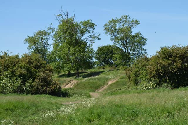 Dirt bike tracks clearly visible on the motte of Bransholme Castle