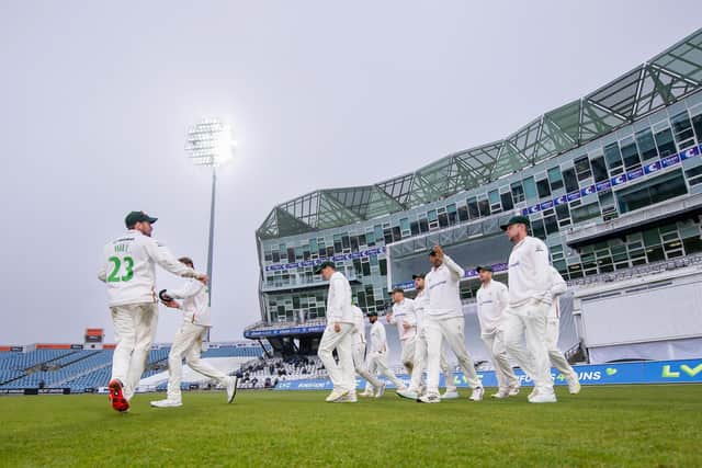 Leicestershire took to the field on a gloomy morning as Yorkshire sought to set up a declaration. Picture by Allan McKenzie/SWpix.com