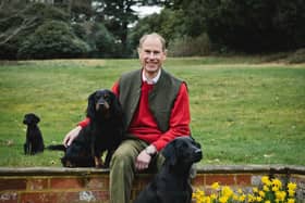 Duke of Edinburgh with his dogs Teal (Labrador), Mole (Cocker Spaniel), and Teasel (Labrador puppy) taken by photographer Chris Jelf. Photo credit: Chris Jelf/PA Wire