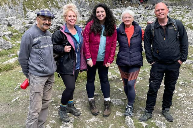 Annie and her competitor hikers on location for the current BBC2 Take a Hike series. Picture: Steve Kingston