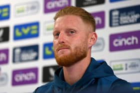 MANCHESTER, ENGLAND - JULY 18: England captain Ben Stokes speaks to the media during a press conference at Emirates Old Trafford on July 18, 2023 in Manchester, England. (Photo by Gareth Copley/Getty Images)
