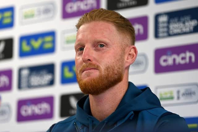 MANCHESTER, ENGLAND - JULY 18: England captain Ben Stokes speaks to the media during a press conference at Emirates Old Trafford on July 18, 2023 in Manchester, England. (Photo by Gareth Copley/Getty Images)