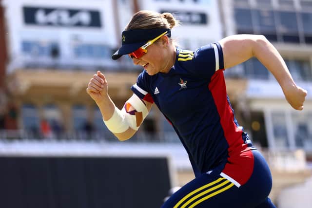 Phoebe Franklin of South East Stars warms up ahead of the Charlotte Edwards Cup match between South East Stars and Northern Diamonds at The Kia Oval on May 26, 2023 (Picture: Ben Hoskins/Getty Images for Surrey CCC)