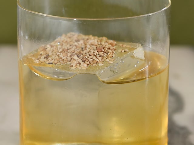 We're intrigued by this gin-based taked on an old-fashioned, and the Sesame Snap decoration. It contains Toki Whisky, black sesame, demerara syrup and Angostura bitters.