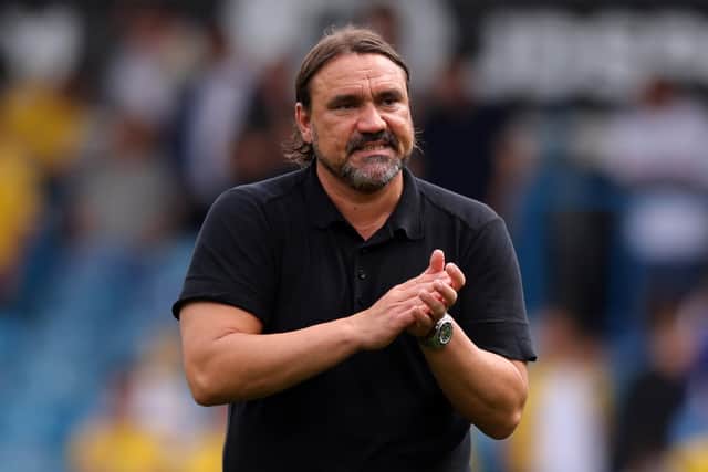 LEEDS, ENGLAND - AUGUST 10: Leeds United Manager Daniel Farke looks on during the Sky Bet Championship match between Leeds United FC and Portsmouth FC at Elland Road on August 10, 2024 in Leeds, England. (Photo by Gary Oakley/Getty Images)