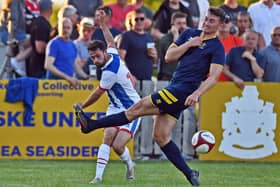 Marske Unied in action against Hartlepool United FC in a money-spinning pre-season friendly that they were deprived of this season. (Picture: FRANK REID)