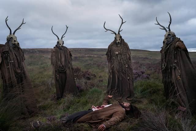 The Stagmen and David Hartley (MICHAEL SOCHA) in The Gallows Pole. Credit: BBC/Element Pictures (GP) Limited/Objective Feedback LLC/Dean Rogers.