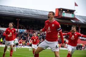 Barnsley captain Mads Andersen, pictured after scoring in the win over Plymouth in March. Picture: Bruce Rollinson.