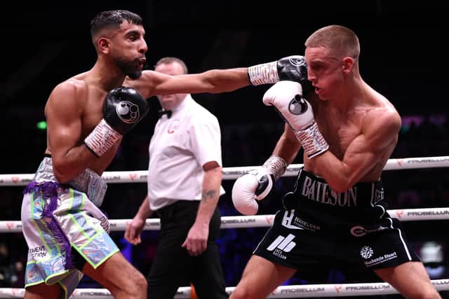 SETBACK: Jack Bateson and Shabaz Masoud exchange blows during their British Title Eliminator and WBA Inter-Continental Title fight at Sheffield Arena last month. Picture: George Wood/Getty Images