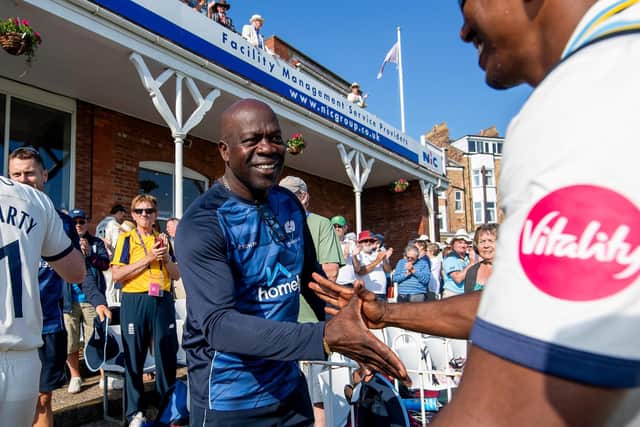 All smiles. Yorkshire head coach Ottis Gibson after his side's victory at Scarborough. Picture by Allan McKenzie/SWpix.com