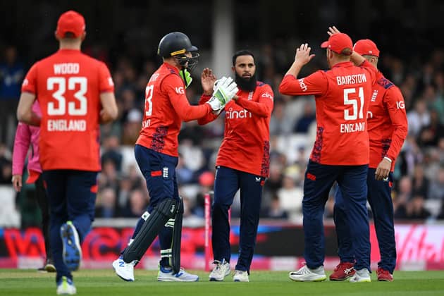 FEELING GOOD: England's Adil Rashid -seen celebrating a wicket in Thursday's win over Pakistan at the Kia Oval - believes the defending T20 World Cup champions are well-prepared to defend their title, starting with their opening game against Scotland on Tuesday. Picture: Shaun Botterill/Getty Images