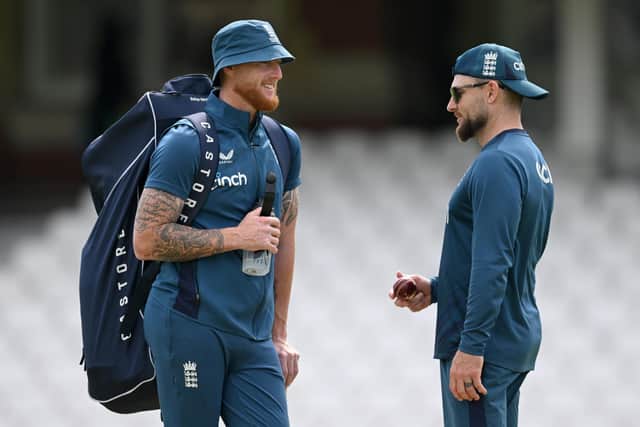 Ben and Baz: Ben Stokes and Brendon McCullum in conversation before the Lord's Ashes Test. Photo by Gareth Copley/Getty Images.