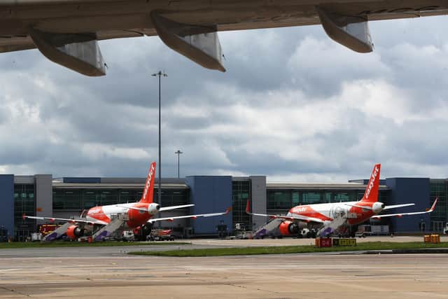 Library image of Easyjet's aircraft at Luton Airport.