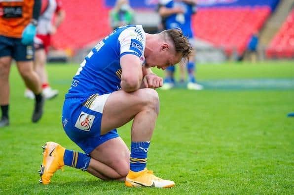 An emotional James Donaldson following Rhinos' Wembley win over Salford in 2020. Picture by Allan McKenzie/SWpix.com.
