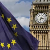 A European Union flag in front of Big Ben, as Remain supporters demonstrate in Parliament Square, London, to show their support for the EU in the wake of Brexit. PIC: PA