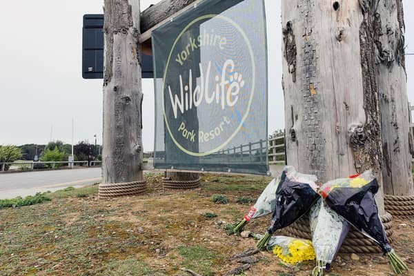 Floral tributes have been laid at the entrance to Yorkshire Wildlife Park.