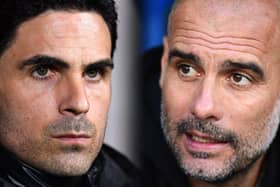 Composite of images shows rival managers Mikel Arteta, Manager of Arsenal (L) and Pep Guardiola, Manager of Manchester City (Picture: Getty Images)