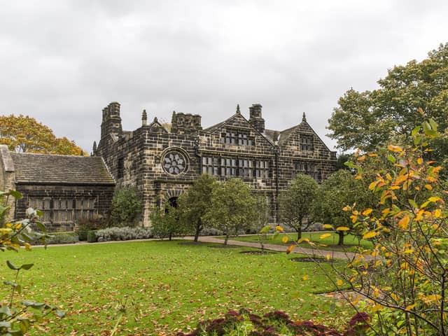 Autumn view of the house at East Riddlesden Hall, West Yorkshire