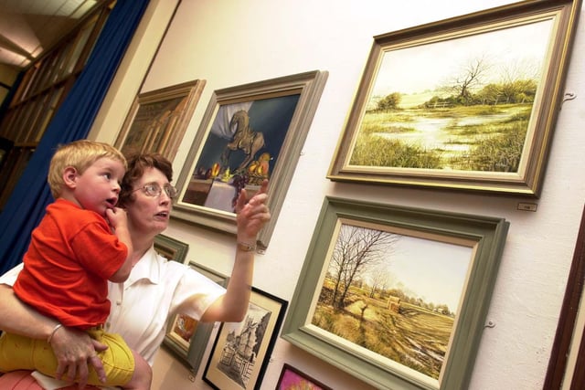Brenda Brinkley,of Town Moor, Doncaster, and her grandson William Brinkley-Wilson, aged two and a half, of Balby, take a look round the Doncaster Art Club annual exibition 2001