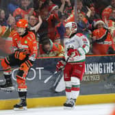 OPENING SALVO: Brien Diffley celebrates his first-ever goal for Sheffield Steelers, opening the scoring in the 4-0 win over Cardiff Devils on Saturday night at the Utilita Arena. Picture: Hayley Roberts/Steelers Media