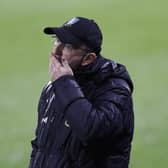HUDDERSFIELD, ENGLAND - DECEMBER 08: Manager Tony Pulis of Sheffield Wednesday reacts during the Sky Bet Championship match between Huddersfield Town and Sheffield Wednesday at John Smith's Stadium on December 08, 2020 in Huddersfield, England. (Photo by George Wood/Getty Images)