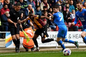 WINNING CONTRIBUTIONS: Bradford player Emmanuel Osadebe scored the decisive goal for Bradford City for the second time in a week