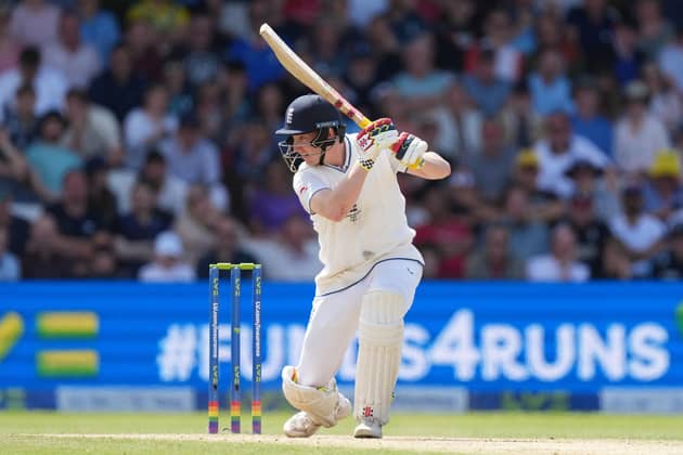 BEST FOOT FORWARD: England's Harry Brook drives through cover point in his way to a match-winning 75 at Headingley on Sunday. Picture: Danny Lawson/PA