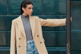 Keep it real: Camel-toned double-breasted blazer, £165, from Albaray AW23. Team with simple tee or white shirt and jeans.