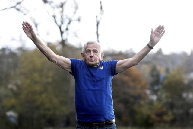 Lew Burja, 92, keeps fit and stays in shape by using natural remedies and Tai Chi, which he has been practicing since he turned fifty, pictured near his home in West Yorkshire
