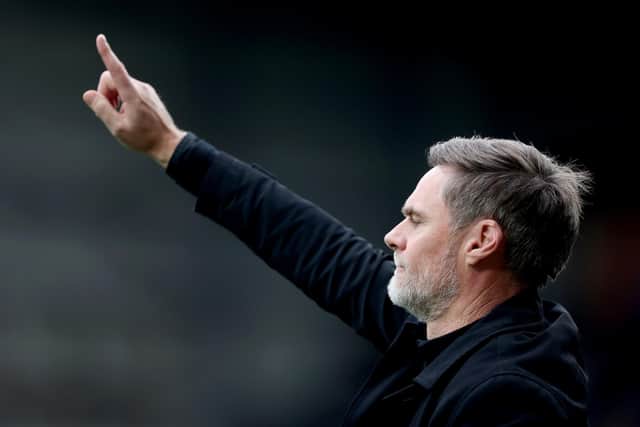 Bradford City manager, Graham Alexander, reacts during the Sky Bet League Two match at Notts County. Picture: Bradley Collyer/PA Wire.
