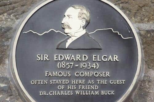The plaque to Edward Elgar on the building