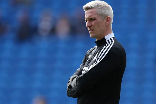 CARDIFF, WALES - APRIL 30: Steve Morison, Manager of Cardiff City, looks on prior to kick off of the Sky Bet Championship match between Cardiff City and Birmingham City at Cardiff City Stadium on April 30, 2022 in Cardiff, Wales. (Photo by Ryan Hiscott/Getty Images)