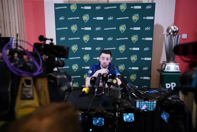 Luke Humphries speaks to the media after defeating Luke Littler (not pictured) in the final of the Paddy Power World Darts Championship at Alexandra Palace, London. (Picture: PA)
